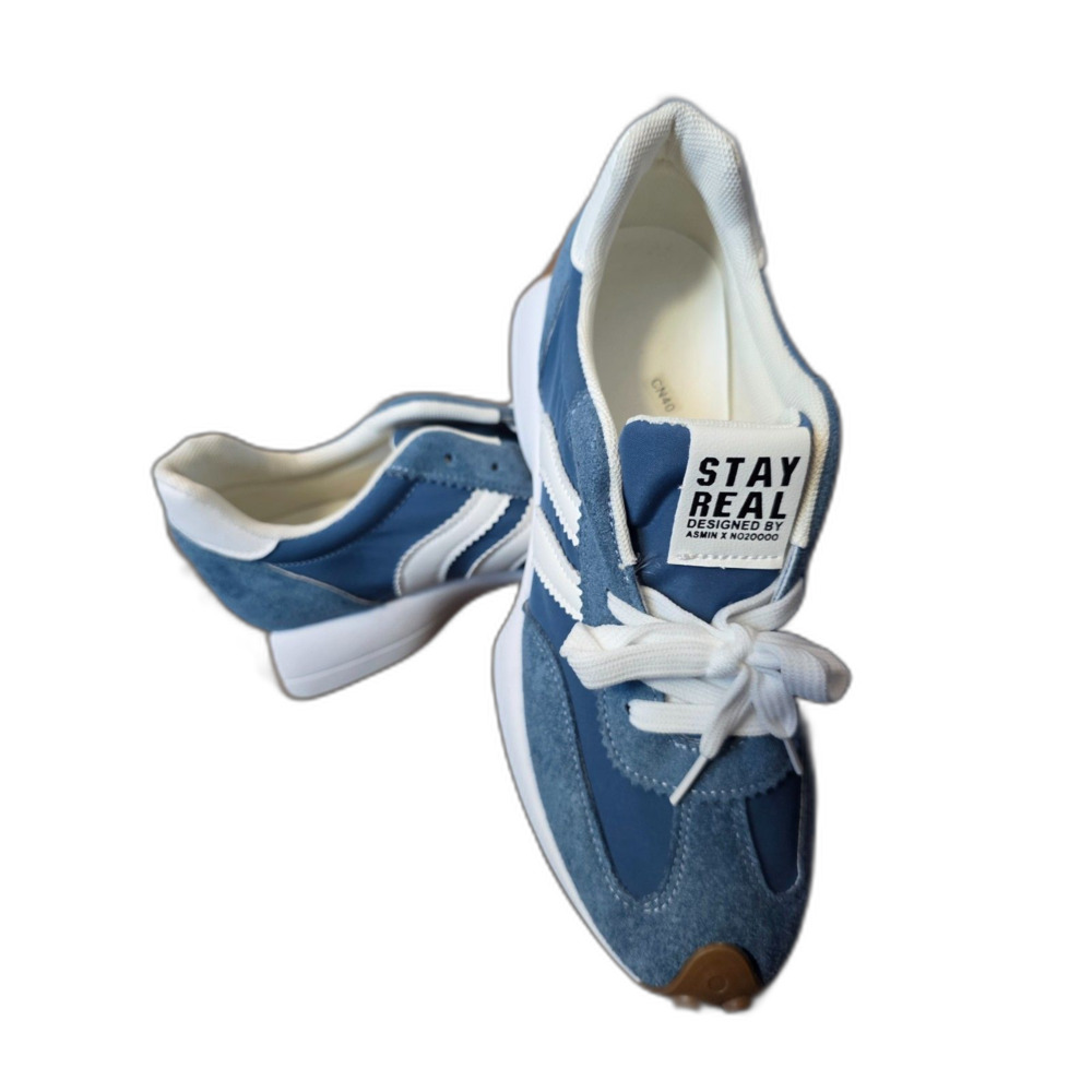 Stay Real Retro Blue Suede Patchwork Platform Sneakers Chunky Trail Dad Shoes - Picture 3 of 5